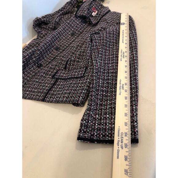 JM Collection Tweed Jacket Size 18 Contrasting Black Trim Button Up 4 Buttons - Picture 8 of 8